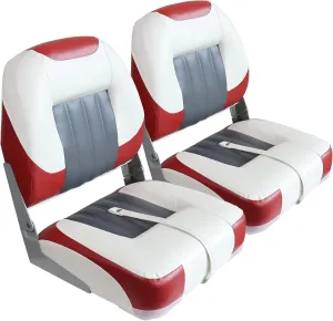 Folding Low Back Boat Seats 2 Pack, Waterproof Boat Captain Chairs, 4 Mounting Screws Included(Red&Gray&White)
