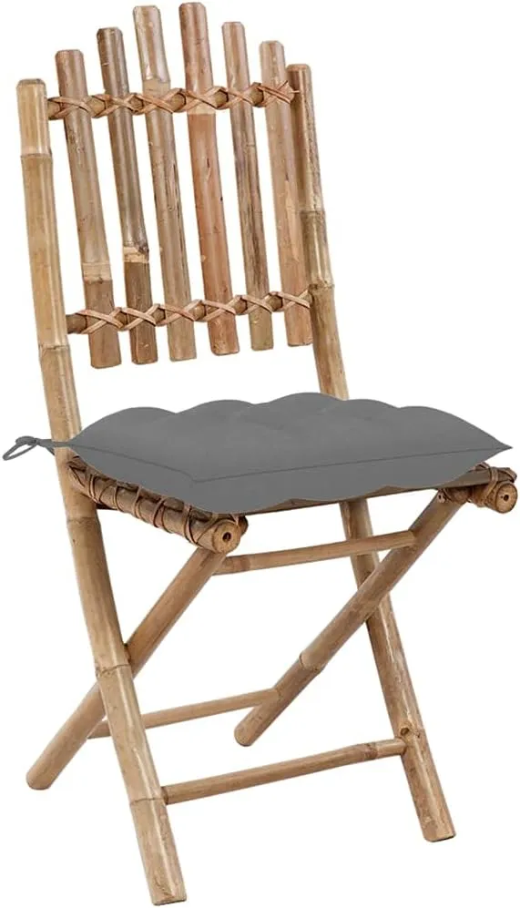 Folding Patio Chairs 2 pcs with Cushions Bamboo Outdoor Garden Furniture Dining Chairs with Gray Cushions Durable and Comfortable Patio Furniture Set for Outdoor Lounging