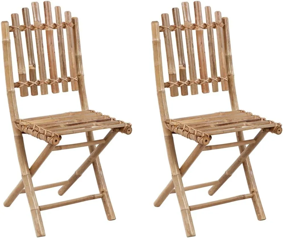 Folding Patio Chairs 2 pcs with Cushions Bamboo Outdoor Garden Furniture Dining Chairs with Gray Cushions Durable and Comfortable Patio Furniture Set for Outdoor Lounging