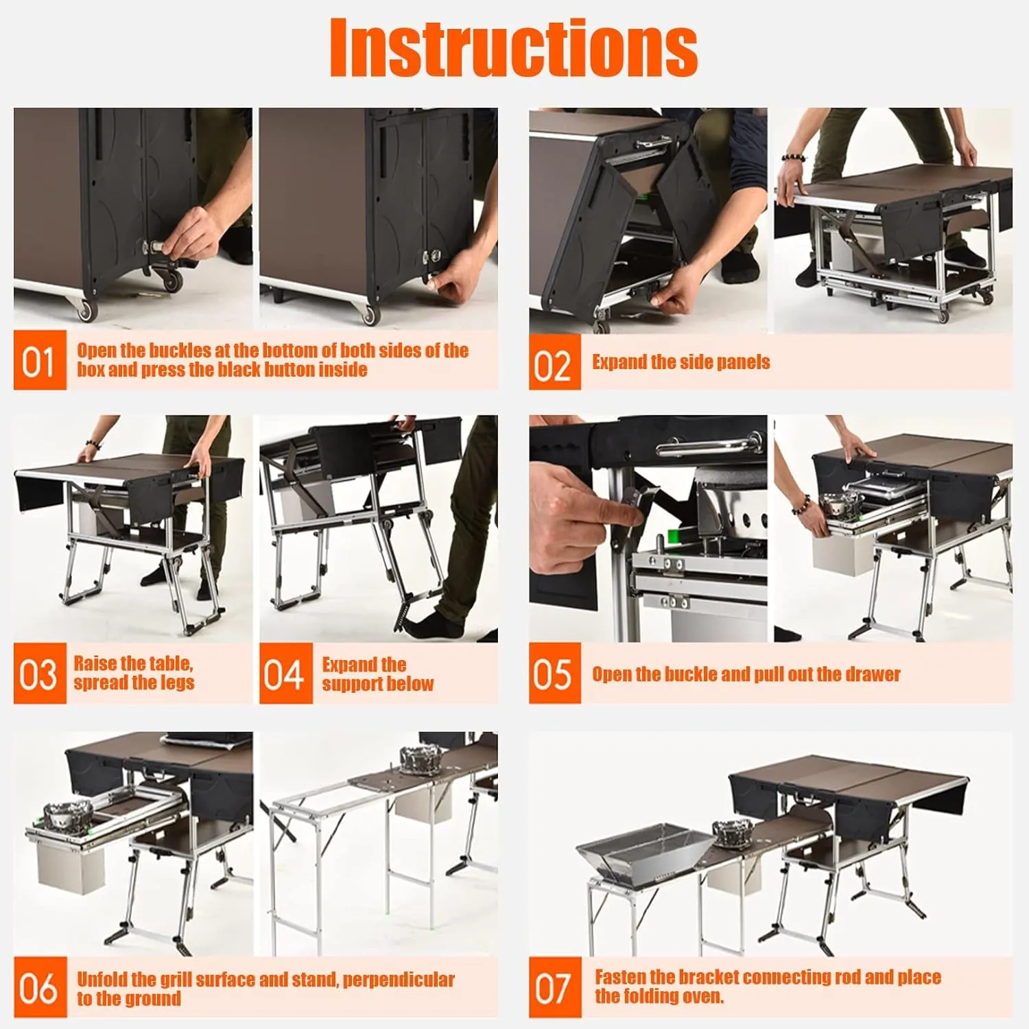 Folding Portable Grill Table with 37'' Main Tabletop, Aluminum Quick Set-up, Outdoor Mobile Kitchen Food Prep Station for Picnic Tailgating RV Backyard (Color : Package 2)