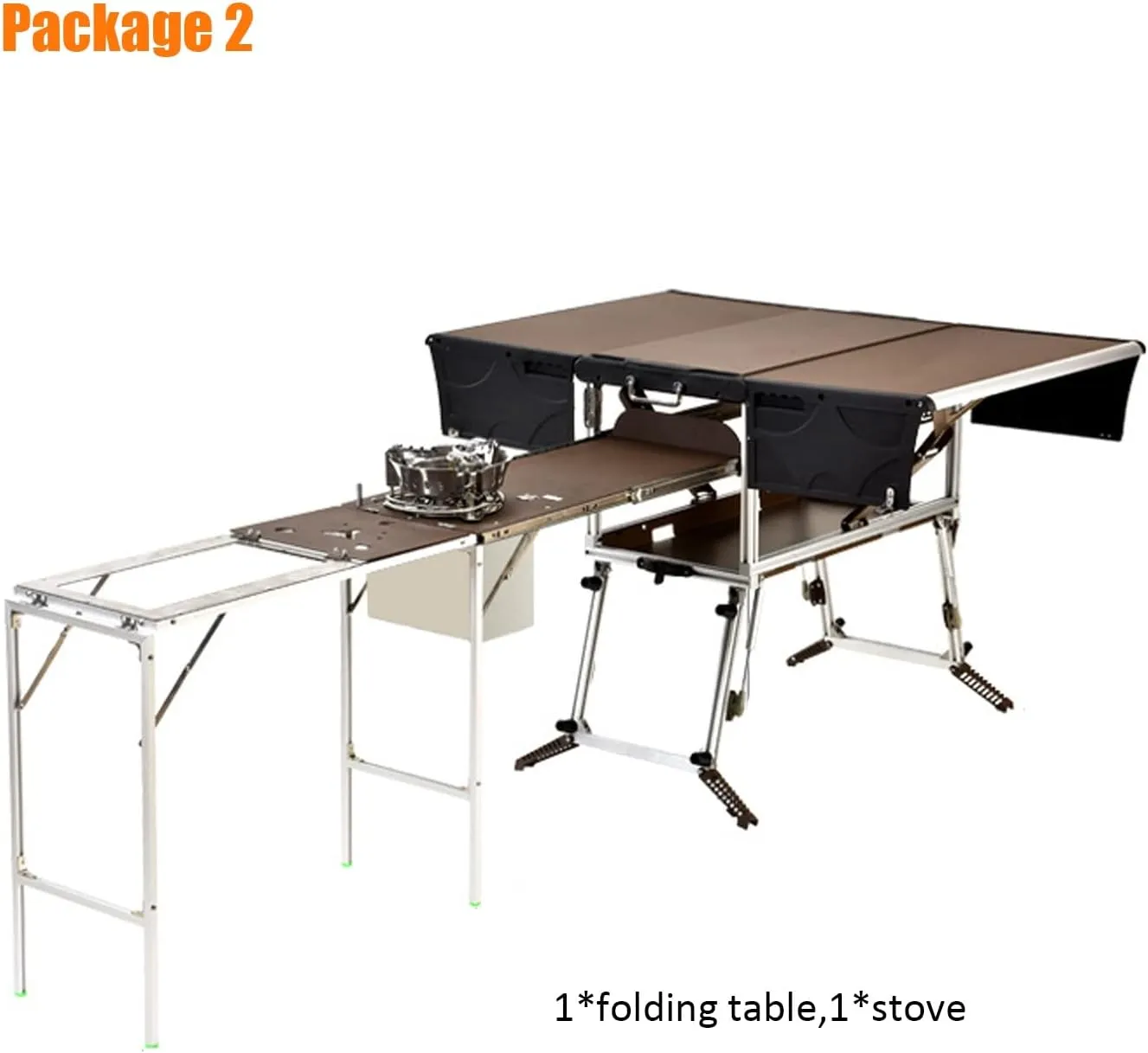 Folding Portable Grill Table with 37'' Main Tabletop, Aluminum Quick Set-up, Outdoor Mobile Kitchen Food Prep Station for Picnic Tailgating RV Backyard (Color : Package 2)