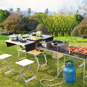 Folding Portable Grill Table with 37'' Main Tabletop, Aluminum Quick Set-up, Outdoor Mobile Kitchen Food Prep Station for Picnic Tailgating RV Backyard (Color : Package 2)