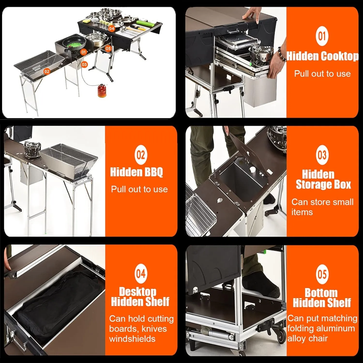 Folding Portable Grill Table with 37'' Main Tabletop, Aluminum Quick Set-up, Outdoor Mobile Kitchen Food Prep Station for Picnic Tailgating RV Backyard (Color : Package 2)