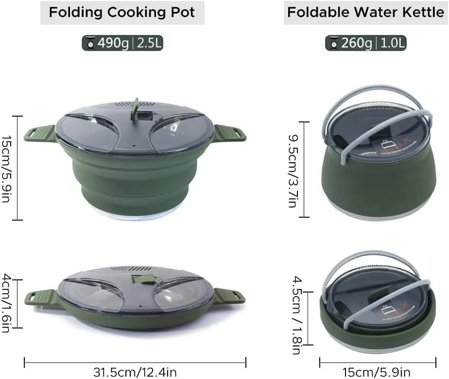 Folding Pot Set Portable Cooking Set Collapsible Cookware Set Outdoor Camping Cookware Set Compact