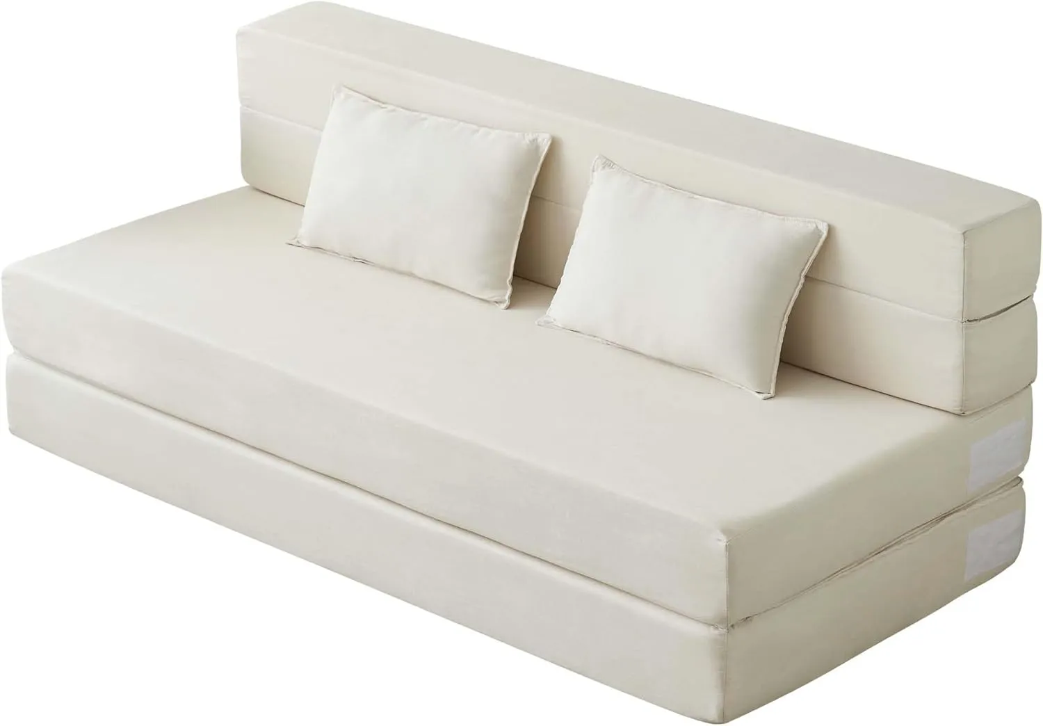 Folding Sofa Bed, 3-in-1 Convertible Sleeper Chair with Pillow, Linen Foldable Mattress Futon, Memory Foam Floor Couch for Living Room/Dorm/Guest Room/Home Office/Bedroom, Queen, Beige