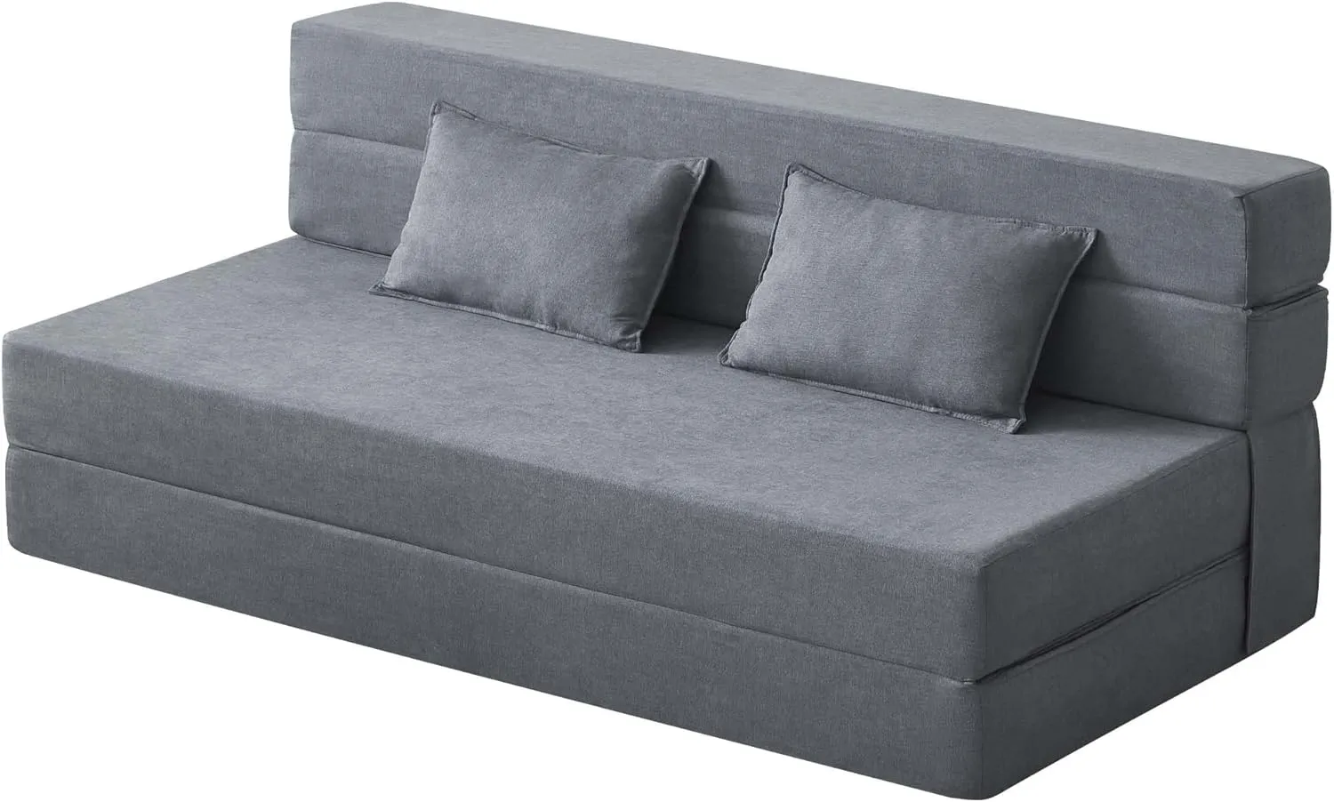 Folding Sofa Bed, 3-in-1 Convertible Sleeper Chair with Pillow, Linen Foldable Mattress Futon, Memory Foam Floor Couch for Living Room/Dorm/Guest Room/Home Office/Bedroom, Queen, Light Gray