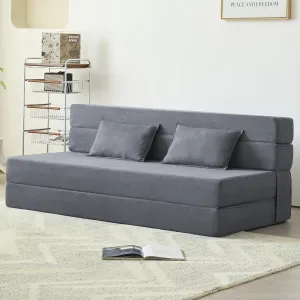 Folding Sofa Bed, 3-in-1 Convertible Sleeper Chair with Pillow, Linen Foldable Mattress Futon, Memory Foam Floor Couch for Living Room/Dorm/Guest Room/Home Office/Bedroom, Queen, Light Gray