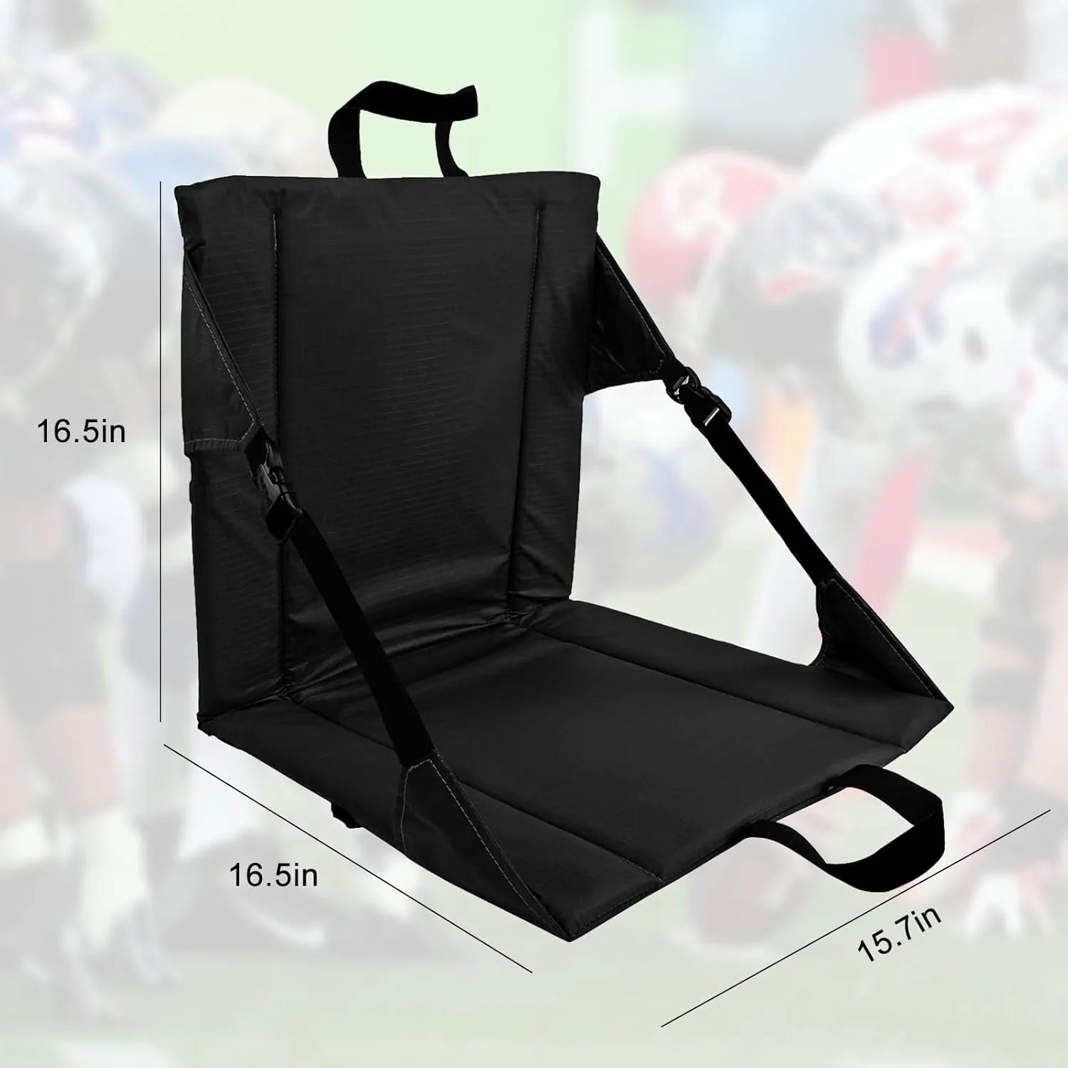 Folding Stadium Seat Cushion with Backrest, Portable Bleacher Pad for Camping, Fishing,15.8'' x 16.5'',Lightweight Chair with Backrest for Outdoor Sports and Concerts (Black)