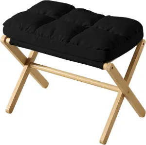 Folding Upholstered Footrest Stool, Small Accent Ottoman with Thick Cotton Cushion & Bamboo X Legs, Modern Padded Sofa Stool for Makeup Bedroom Living Room (Black)