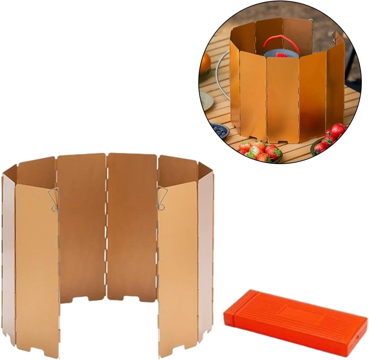 Folding Windshield for Camp Stove with Carrying Bag and 10 Plates for Outdoor Cooking