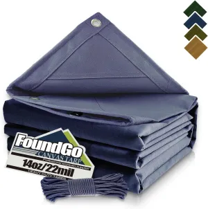 FoundGo Canvas Tarp 10x20ft Heavy Duty Waterresistant Tarps with Grommets, UV Resistant, 22 Mil Tarpaulin,14 oz Durable Cloth Covers for Car, Roof, Boat, Camp, Canopy, Woodpile with Ropes-Blue
