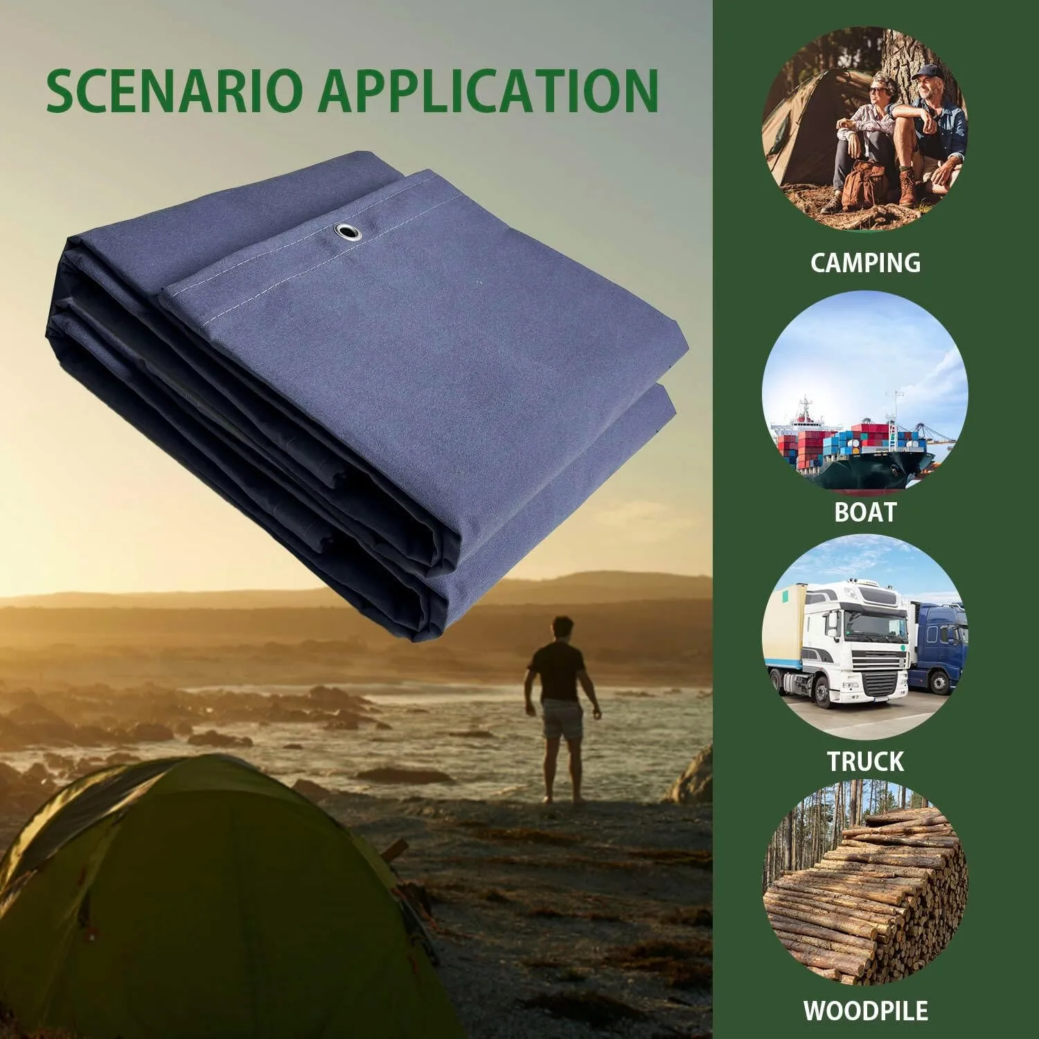 FoundGo Canvas Tarp 10x20ft Heavy Duty Waterresistant Tarps with Grommets, UV Resistant, 22 Mil Tarpaulin,14 oz Durable Cloth Covers for Car, Roof, Boat, Camp, Canopy, Woodpile with Ropes-Blue