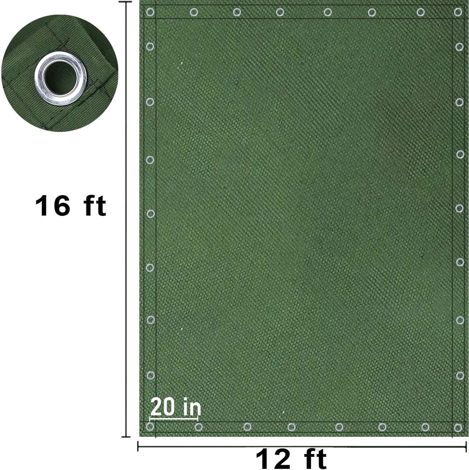 FoundGo Canvas Tarp 12x16ft Heavy Duty Waterresistant Tarps with Grommets, UV Resistant, 22 Mil Tarpaulin,14 oz Durable Cloth Covers for Car, Roof, Boat, Camp, Canopy, Woodpile with Ropes-Green