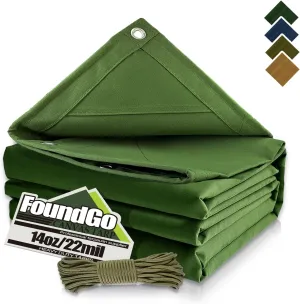 FoundGo Canvas Tarp 12x16ft Heavy Duty Waterresistant Tarps with Grommets, UV Resistant, 22 Mil Tarpaulin,14 oz Durable Cloth Covers for Car, Roof, Boat, Camp, Canopy, Woodpile with Ropes-Green
