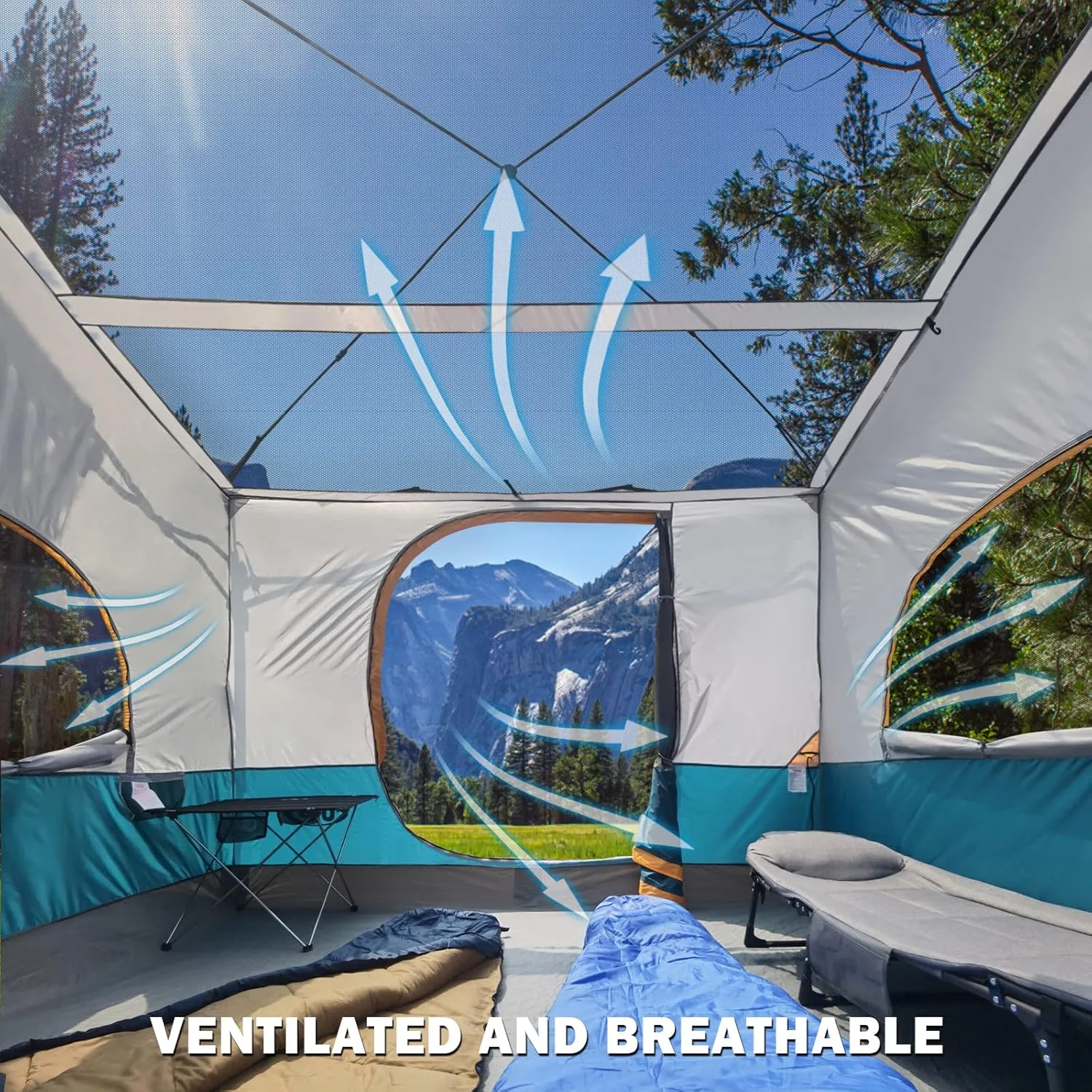 (Frame UNP Included) Ocean Camping Inner Tent Installation, Blue - 10' Canopy, Pop for Fully Space, 10' Simple x Enclosed Voice-activated Canopy Roof, Voice-controlled Vented NOT Up Tent Canopy