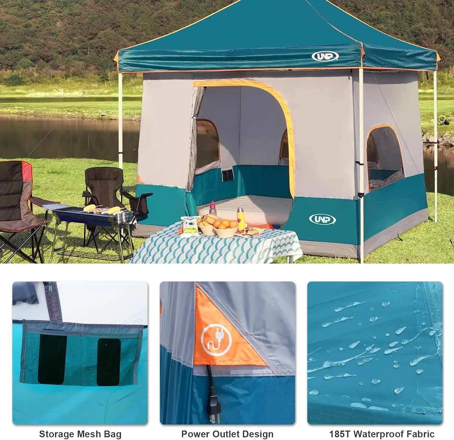 (Frame UNP Included) Ocean Camping Inner Tent Installation, Blue - 10' Canopy, Pop for Fully Space, 10' Simple x Enclosed Voice-activated Canopy Roof, Voice-controlled Vented NOT Up Tent Canopy