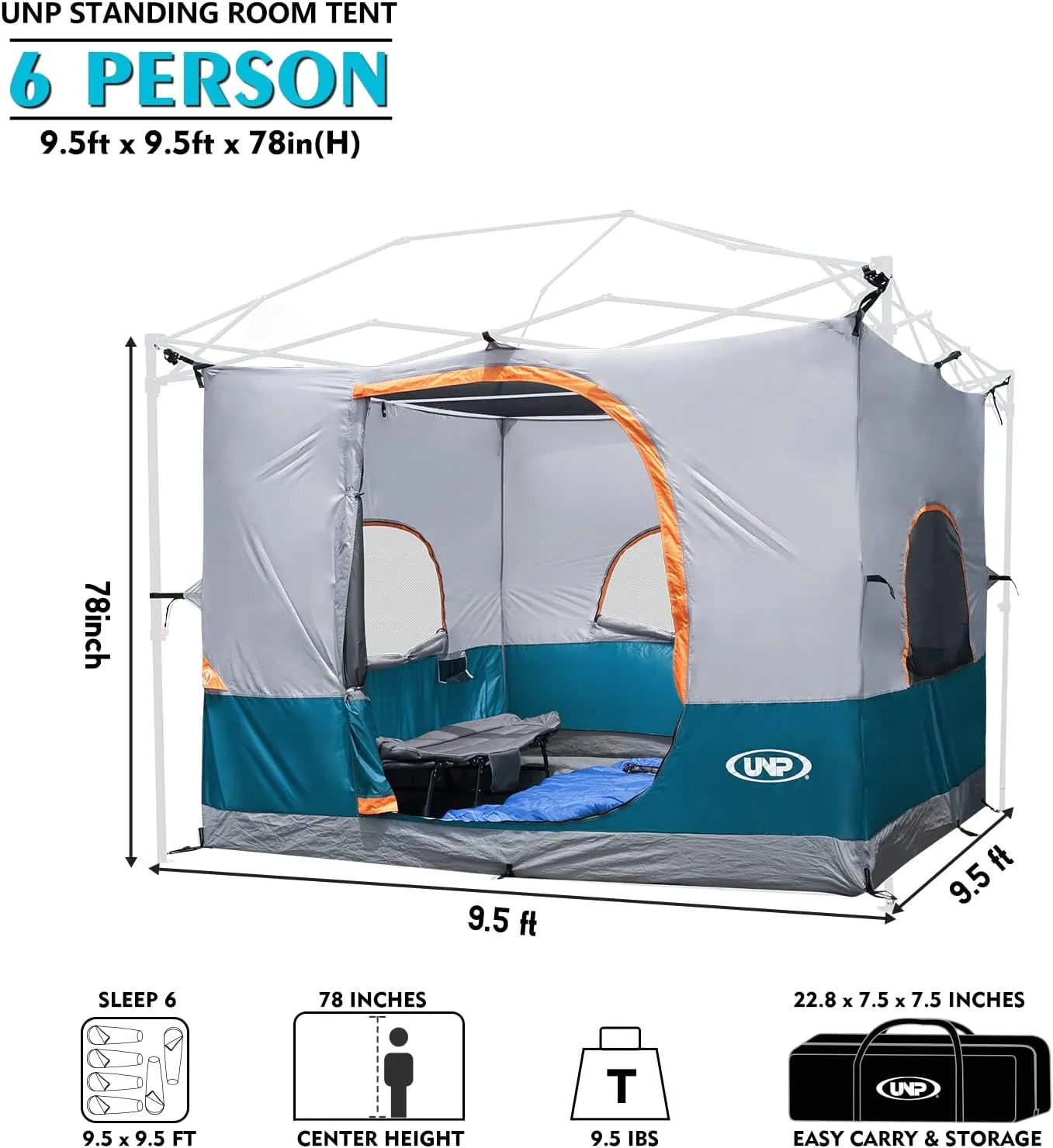 (Frame UNP Included) Ocean Camping Inner Tent Installation, Blue - 10' Canopy, Pop for Fully Space, 10' Simple x Enclosed Voice-activated Canopy Roof, Voice-controlled Vented NOT Up Tent Canopy