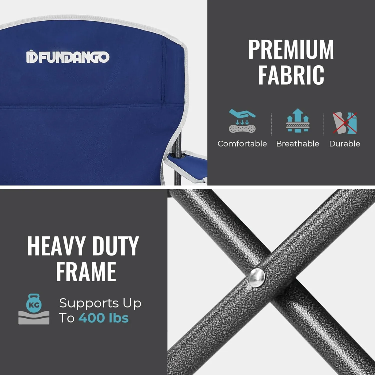 FUNDANGO Folding Camping Chair with Table, Portable Heavy Duty Outdoor Padded Chairs for Adults with Cup Holders for Lawn Beach Picnic Outside Travel (Blue)