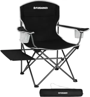FUNDANGO Folding Padded Camping Chair with Armrest, Portable Outdoor with Carry Bag, Lawn Chair with Side Table Cup Holder Side Pocket for Garden, Camping, Picnic, BBQ, Concert, Support 300LBS