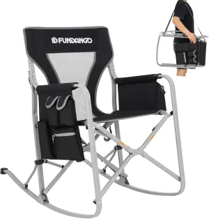 FUNDANGO Freestyle Rocker Folding Chair Portable Rocking Camping Chair Padded Rocking Director Chair Heavy Duty Outdoor Chairs with Cooler Bag,Side Pouch