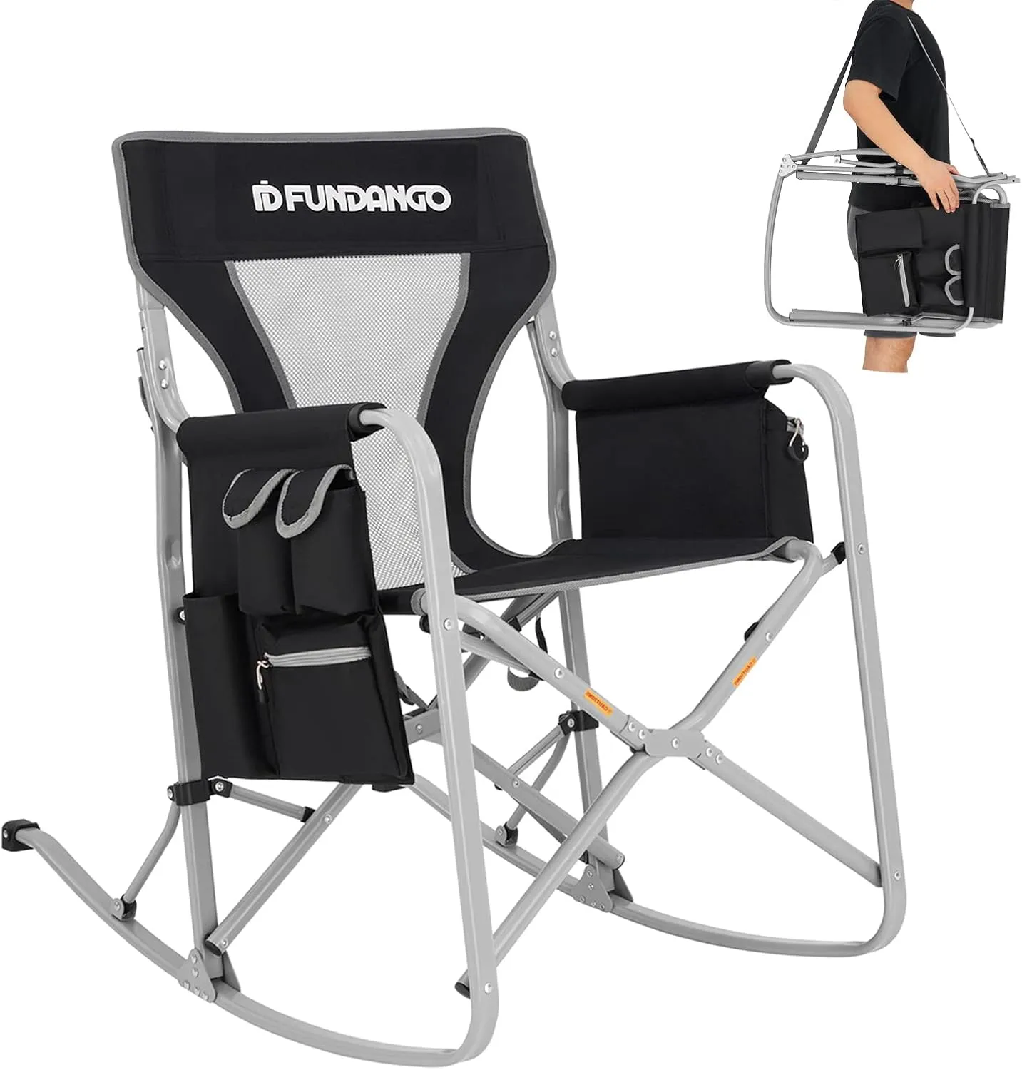 FUNDANGO Freestyle Rocker Folding Chair Portable Rocking Camping Chair Padded Rocking Director Chair Heavy Duty Outdoor Chairs with Cooler Bag,Side Pouch