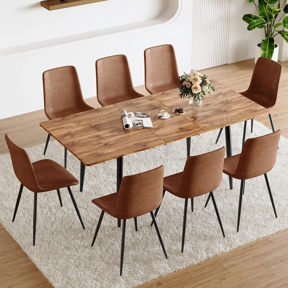 FURNITO Dining Table Set for 8, 59"-75" Extendable Dining Room Table Set with 8 Upholstered Chairs, Wood Kitchen Table Chairs Set for Living Room, Apartment, Easy to Assemble
