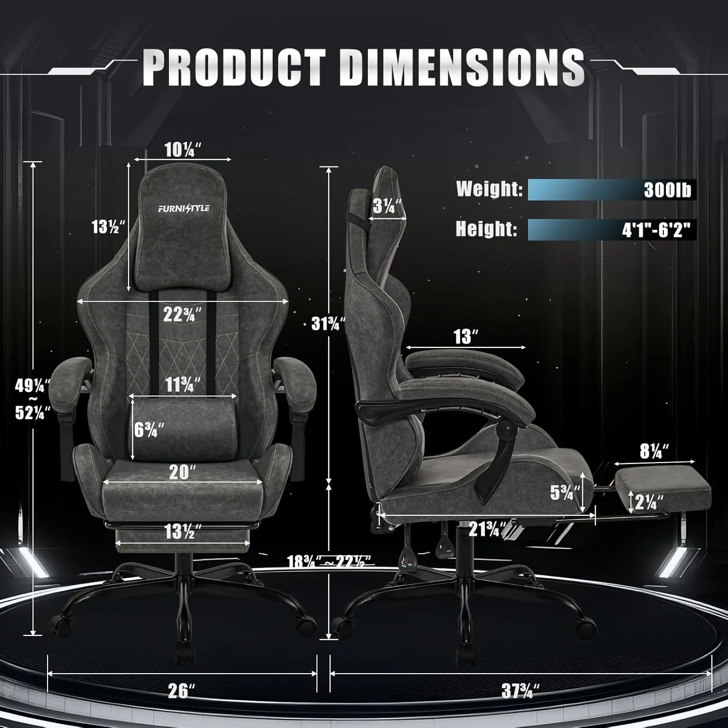 Gaming Chair Video Game Chairs with Large Headrest, Linkage Armrests, Retro PU Leather Ergonomic Computer Chair for Gaming or Office, Grey