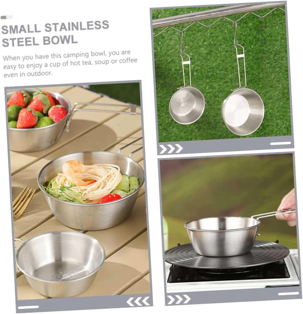 GANAZONO 2sets Stainless Steel Bowls for Camping Collapsible Bowl and Utensil Set 3pcs*2