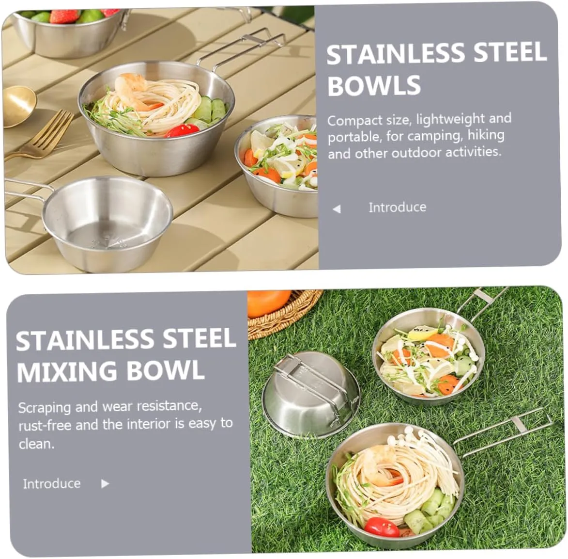 GANAZONO 2sets Stainless Steel Bowls for Camping Collapsible Bowl and Utensil Set 3pcs*2