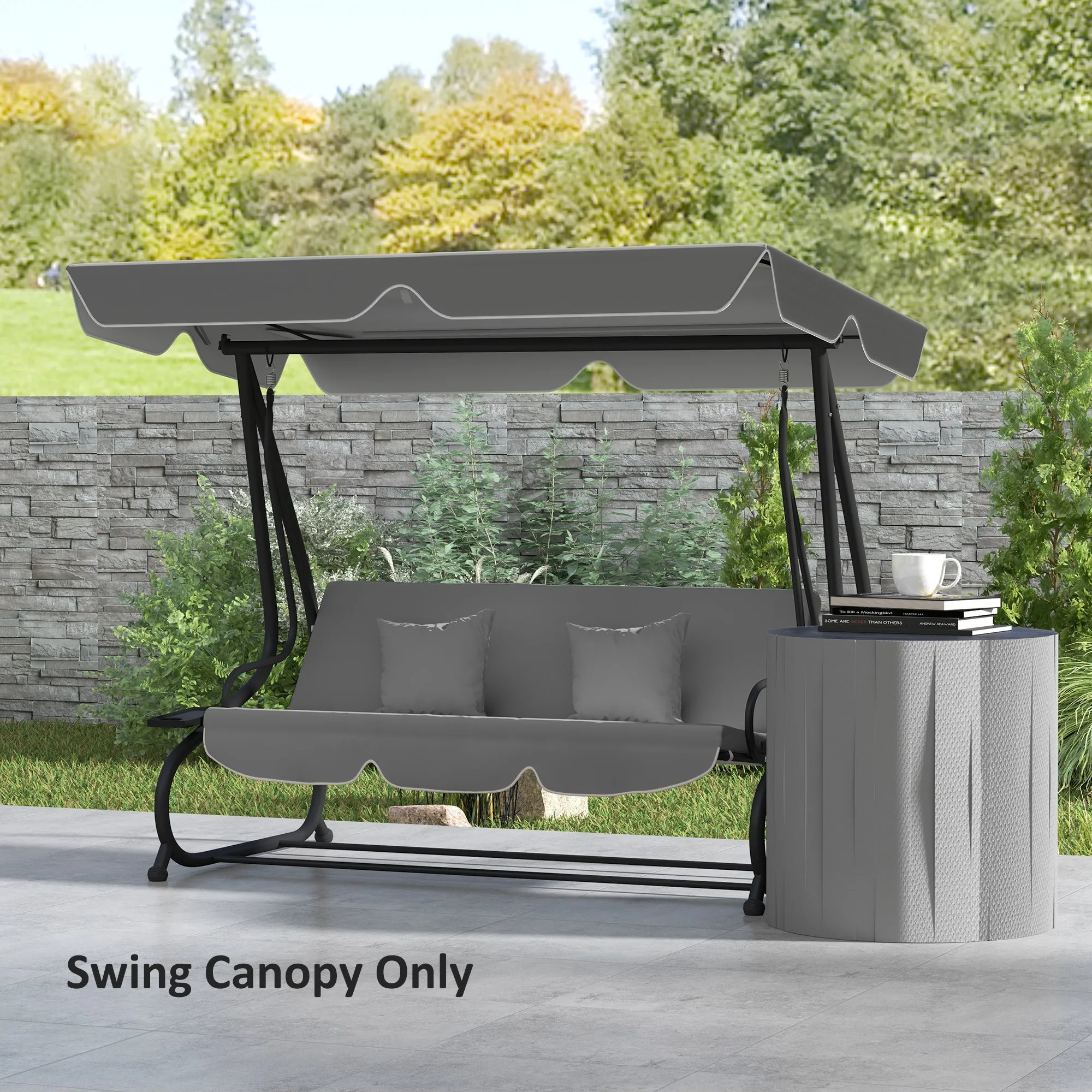 Garden Swing Canopy Replacement 3 Seater, Waterproof Garden Swing Seat Canopy Cover, Windproof Anti-UV Sun Shade (Canopy Only) for Patio, Balcony, Dark Grey