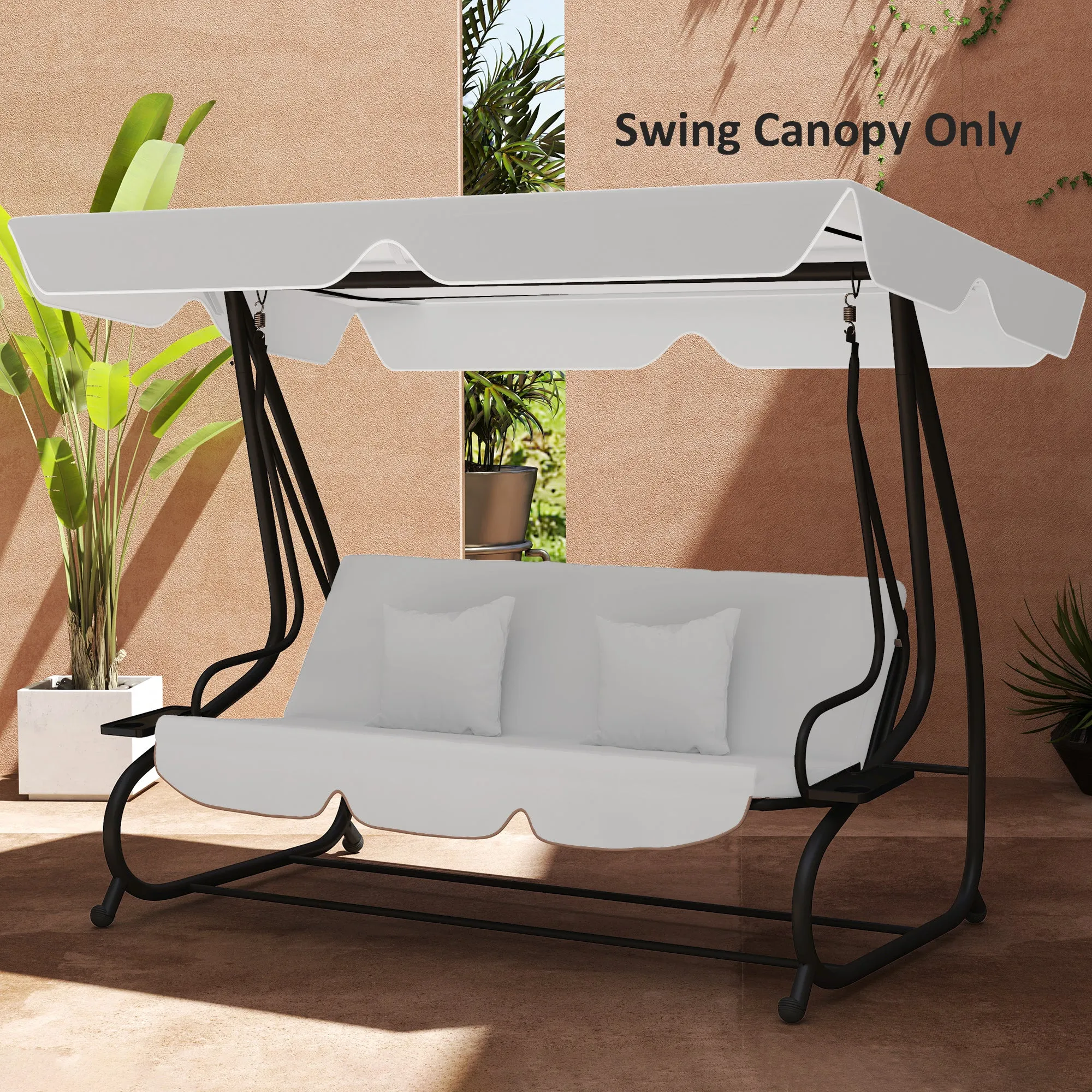 Garden Swing Canopy Replacement 3 Seater, Waterproof Garden Swing Seat Canopy Cover, Windproof Anti-UV Sun Shade (Canopy Only) for Patio, Balcony, Light Grey