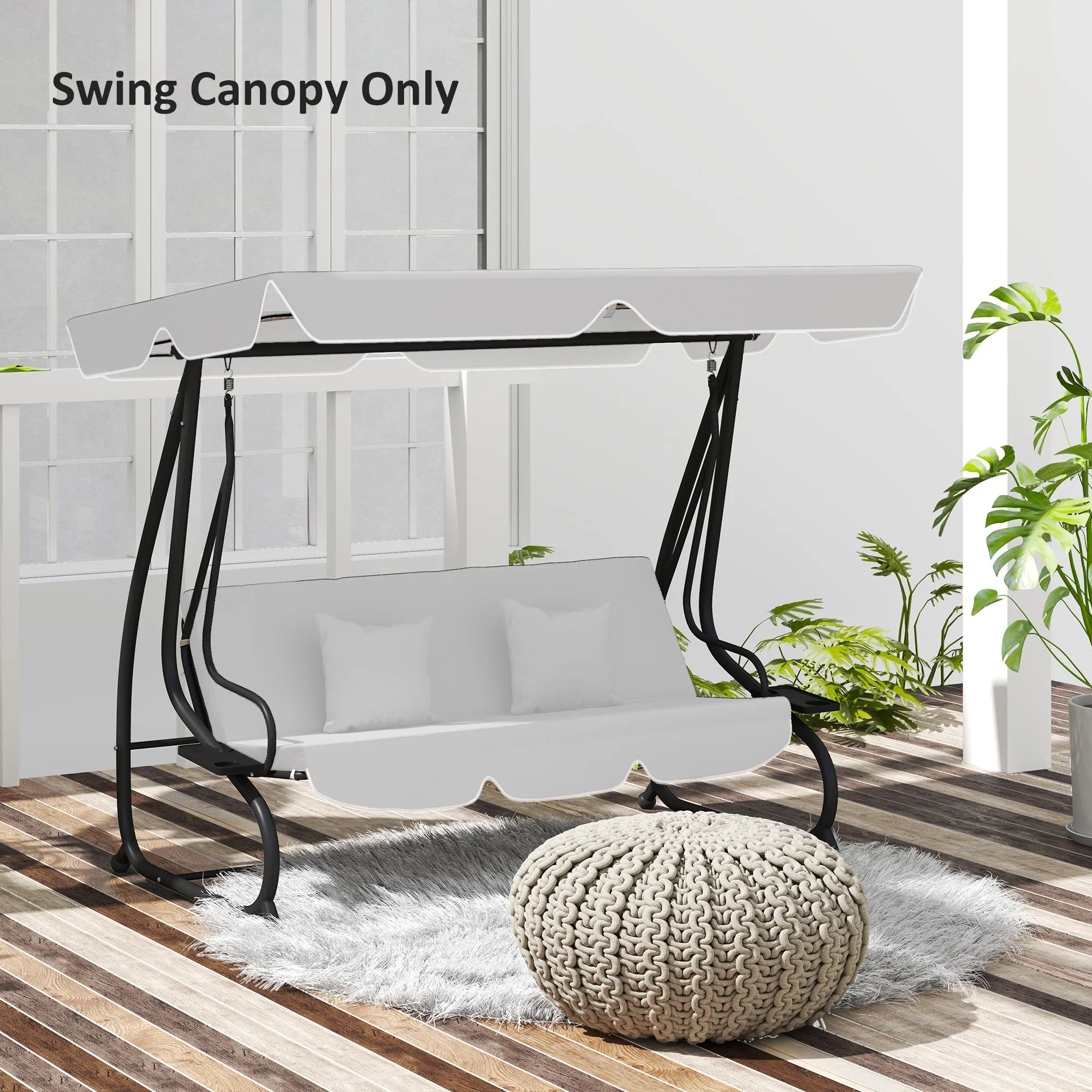 Garden Swing Canopy Replacement 3 Seater, Waterproof Garden Swing Seat Canopy Cover, Windproof Anti-UV Sun Shade (Canopy Only) for Patio, Balcony, Light Grey