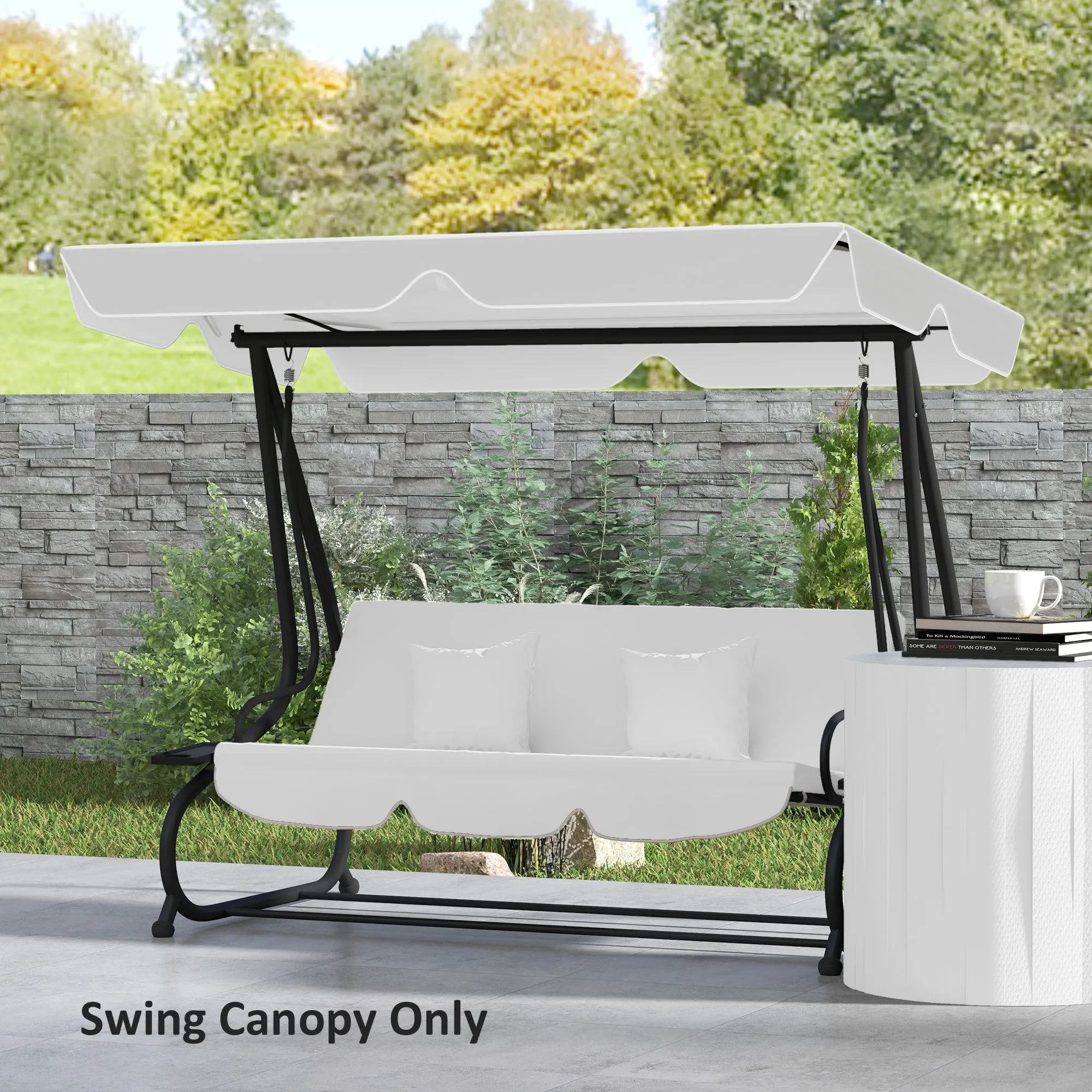 Garden Swing Canopy Replacement 3 Seater, Waterproof Garden Swing Seat Canopy Cover, Windproof Anti-UV Sun Shade (Canopy Only) for Patio, Balcony, Light Grey
