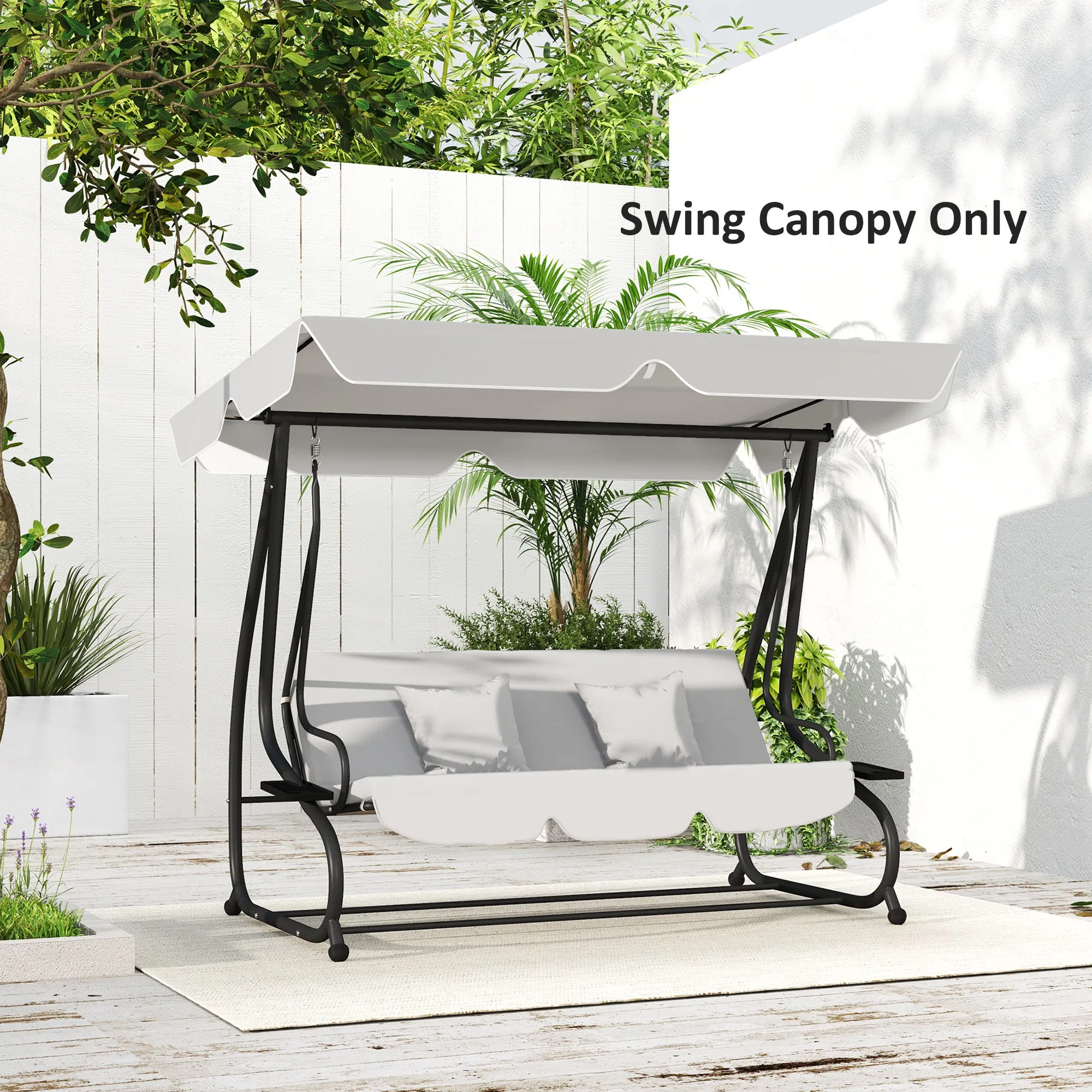 Garden Swing Canopy Replacement 3 Seater, Waterproof Garden Swing Seat Canopy Cover, Windproof Anti-UV Sun Shade (Canopy Only) for Patio, Balcony, Light Grey