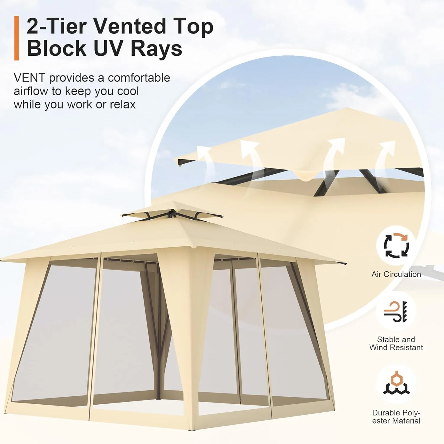 Gazebo, 11.5x11.5 Patio Gazebo Waterproof Canopy Tent UV-Resistant 2-Tier Top Sturdy Outdoor Canopy Tent for Camping with Mosquito Netting for Garden Patio Backyard (11.5FT x 11.5FT)