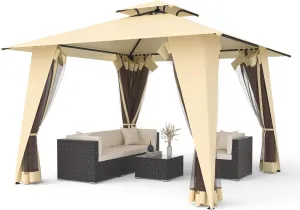 Gazebo, 11.5x11.5 Patio Gazebo Waterproof Canopy Tent UV-Resistant 2-Tier Top Sturdy Outdoor Canopy Tent for Camping with Mosquito Netting for Garden Patio Backyard (11.5FT x 11.5FT)