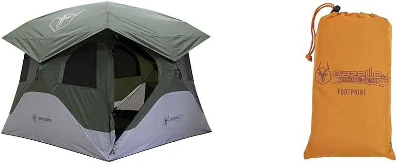 Gazelle Tents™ T4 Hub Tent, Easy 90 Second Set-Up, Waterproof, UV Resistant, Removable Floor, Ample Storage Options, 4-Person, Alpine Green, 78" x 94" x 94", GT400GR