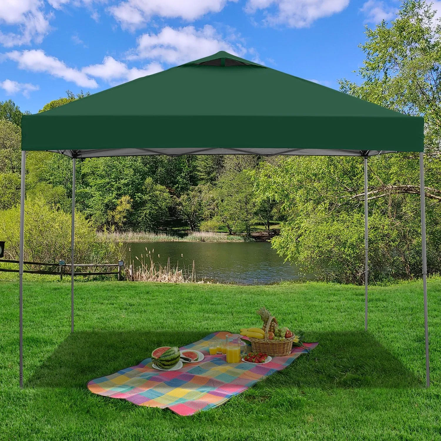 GDY 10x10 Pop Up Canopy Tent with Vents, 3 Adjustable Height, Outdoor Canopy with 4 Sandbag,Patio Sun Shade for Events, Parties, Camping, (Green).
