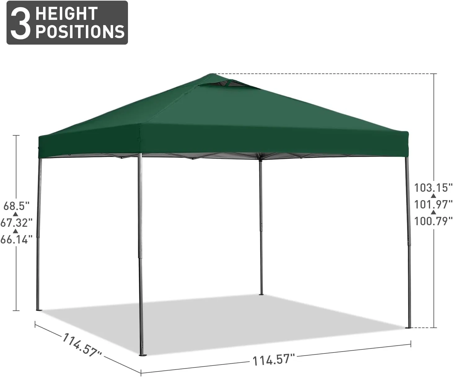GDY 10x10 Pop Up Canopy Tent with Vents, 3 Adjustable Height, Outdoor Canopy with 4 Sandbag,Patio Sun Shade for Events, Parties, Camping, (Green).