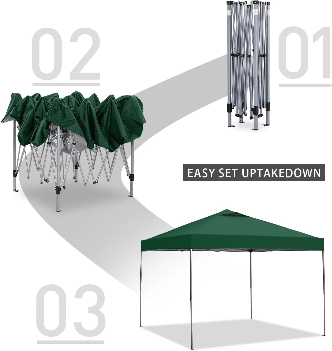 GDY 10x10 Pop Up Canopy Tent with Vents, 3 Adjustable Height, Outdoor Canopy with 4 Sandbag,Patio Sun Shade for Events, Parties, Camping, (Green).