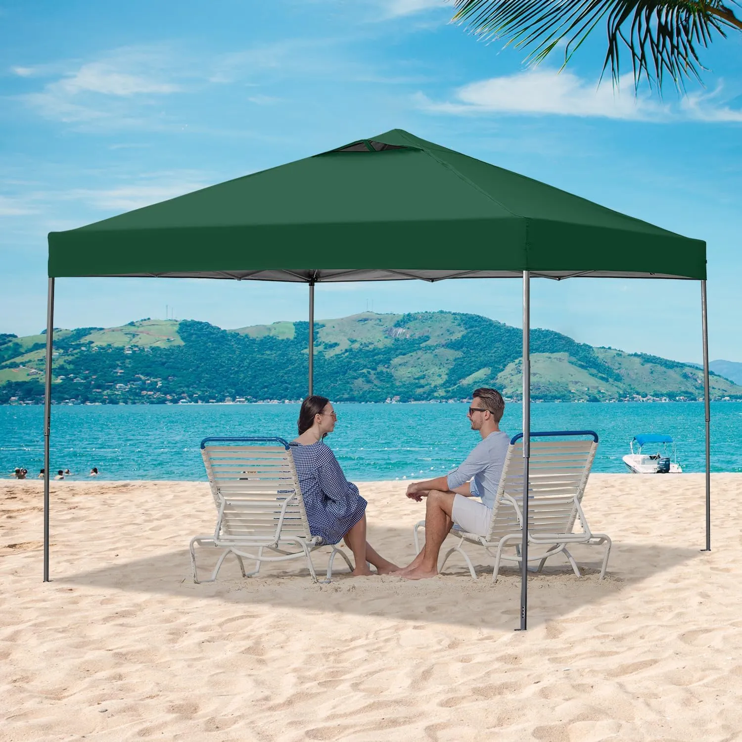 GDY 10x10 Pop Up Canopy Tent with Vents, 3 Adjustable Height, Outdoor Canopy with 4 Sandbag,Patio Sun Shade for Events, Parties, Camping, (Green).