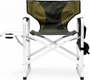 Gecheer 1-Piece Padded Folding Outdoor Chair with Side Table and Storage Pockets,Lightweight Oversized Directors Chair for Indoor, Outdoor Camping, Picnics and Fishing,Green 2474C