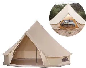 GeRRiT 3/4/5/6m Camping Bell Tent 4-Season Family Tent Outdoor Hiking Hunting Yurt Tent with Zipped Groundsheet and Chimney