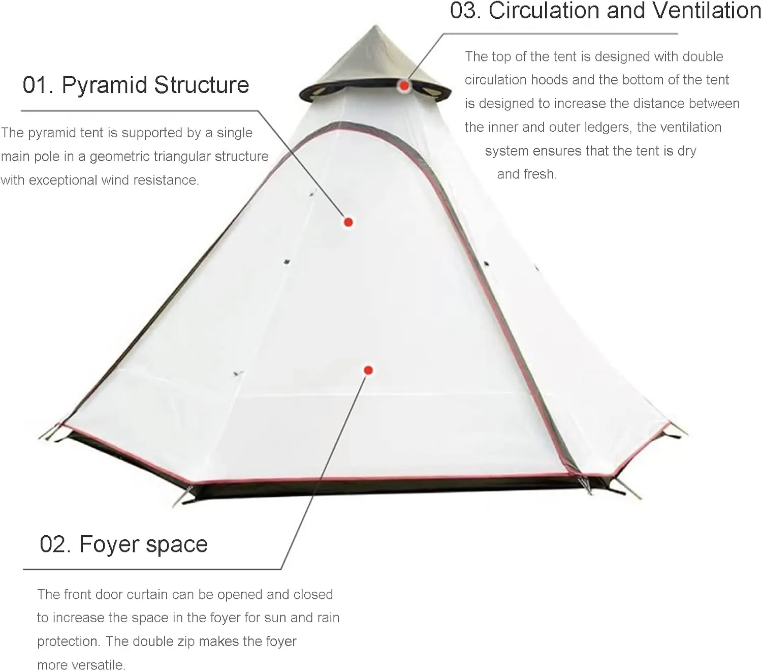 GeRRiT Tents for Camping 4 Person, Waterproof Pyramid Teepee Tent Adult Tent Waterproof Double Layers Indian Tent Yurt Tent Tower Post Bell Tent for Outdoor Family Trip Hello, 3, Black