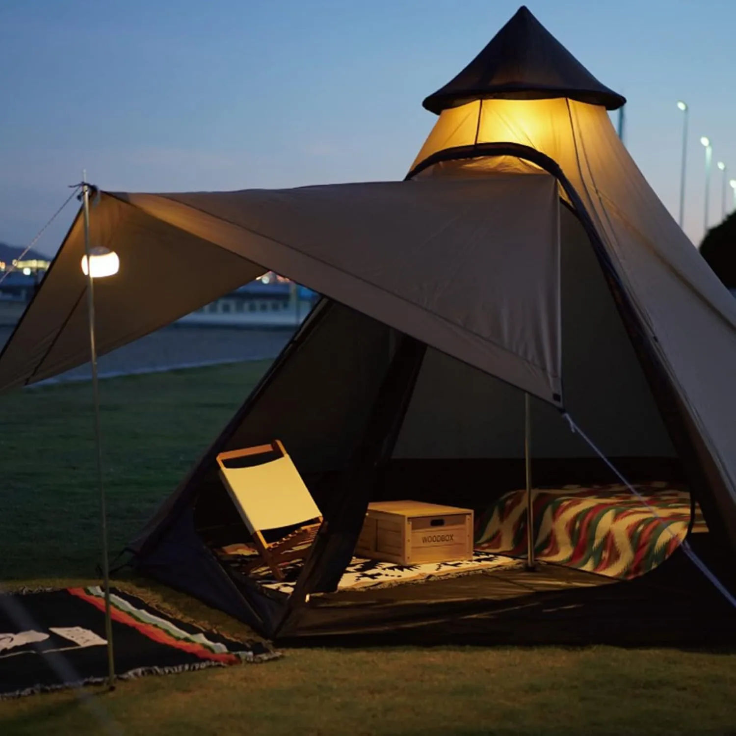 GeRRiT Tents for Camping 4 Person, Waterproof Pyramid Teepee Tent Adult Tent Waterproof Double Layers Indian Tent Yurt Tent Tower Post Bell Tent for Outdoor Family Trip Hello, 3, Black