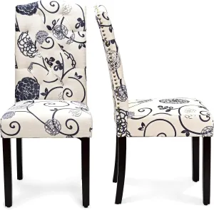 Giantex Tufted Linen Fabric Dining Chairs Set of 2 Armless Parsons Chairs with Padded Seat and Tall Backrest for Kitchen Dining Room