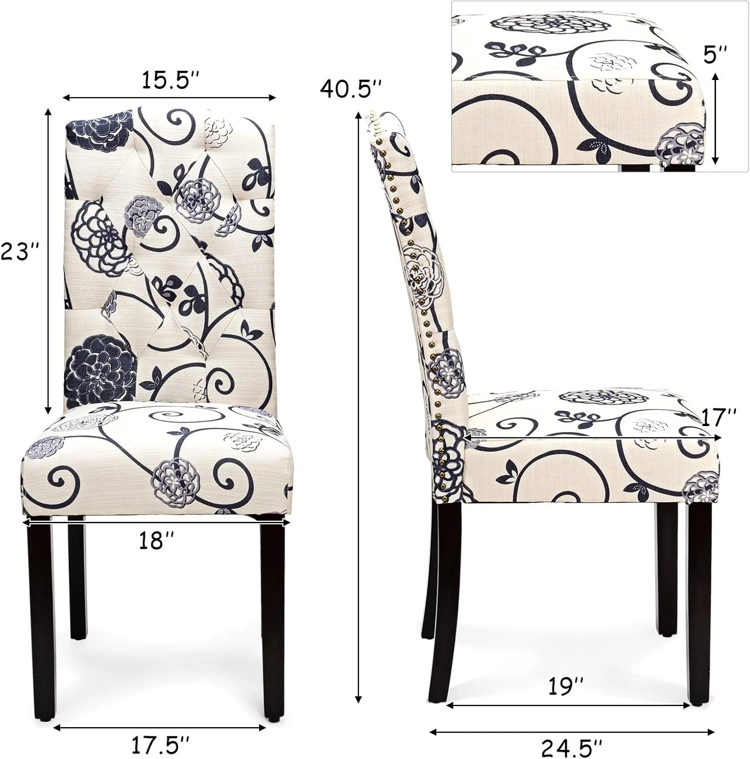 Giantex Tufted Linen Fabric Dining Chairs Set of 2 Armless Parsons Chairs with Padded Seat and Tall Backrest for Kitchen Dining Room