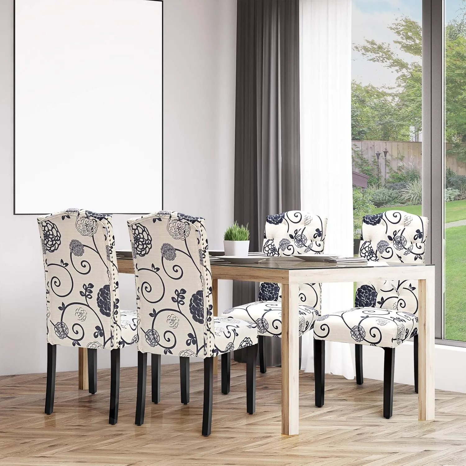 Giantex Tufted Linen Fabric Dining Chairs Set of 2 Armless Parsons Chairs with Padded Seat and Tall Backrest for Kitchen Dining Room