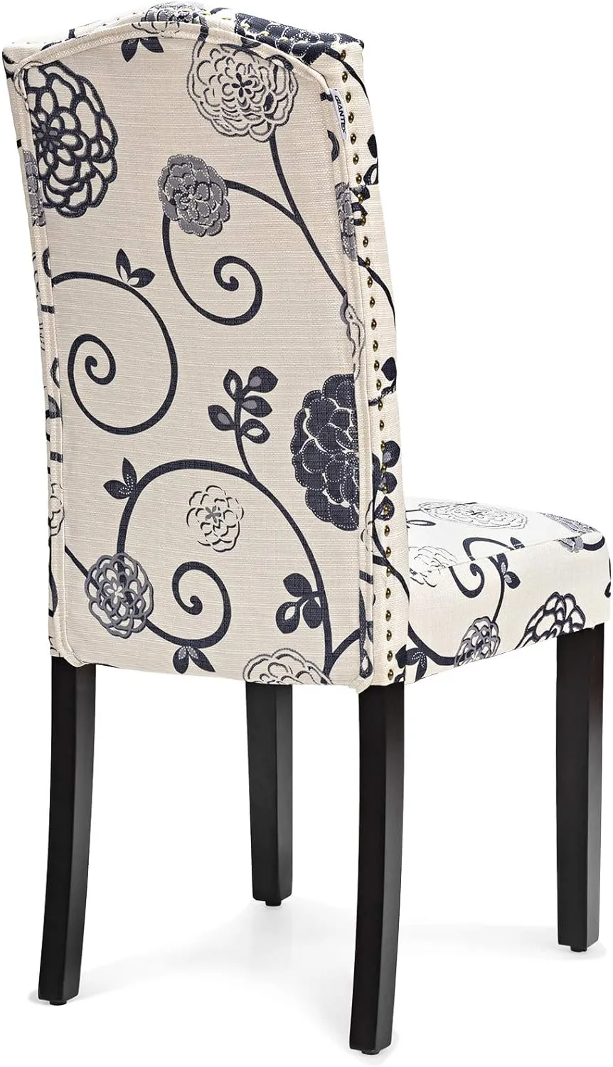Giantex Tufted Linen Fabric Dining Chairs Set of 2 Armless Parsons Chairs with Padded Seat and Tall Backrest for Kitchen Dining Room