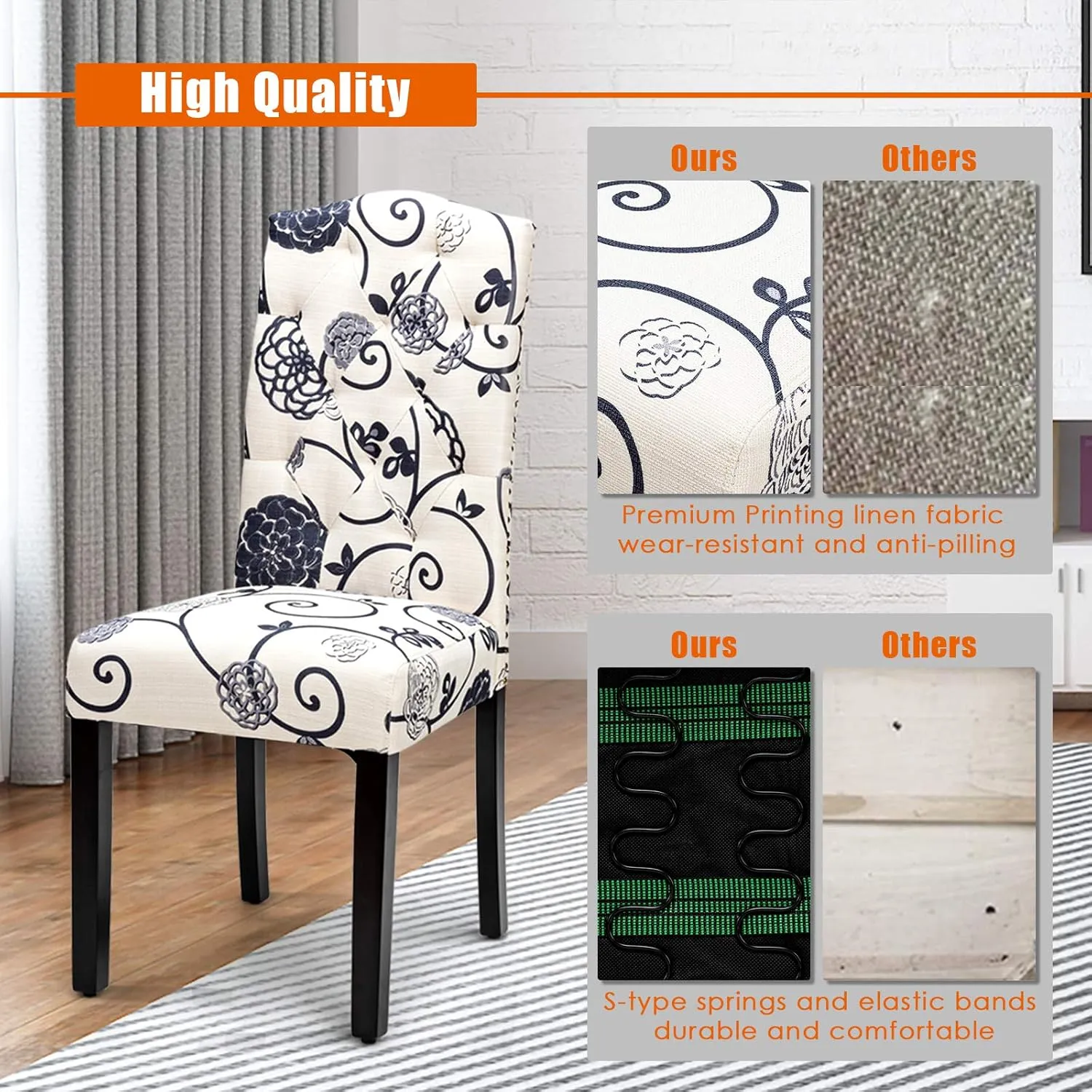 Giantex Tufted Linen Fabric Dining Chairs Set of 2 Armless Parsons Chairs with Padded Seat and Tall Backrest for Kitchen Dining Room